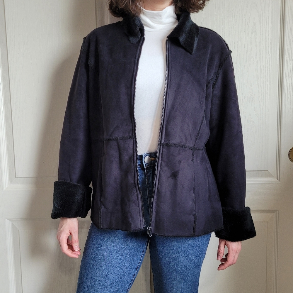 Paris Blues Black Suede Coat with Fuzzy Lining